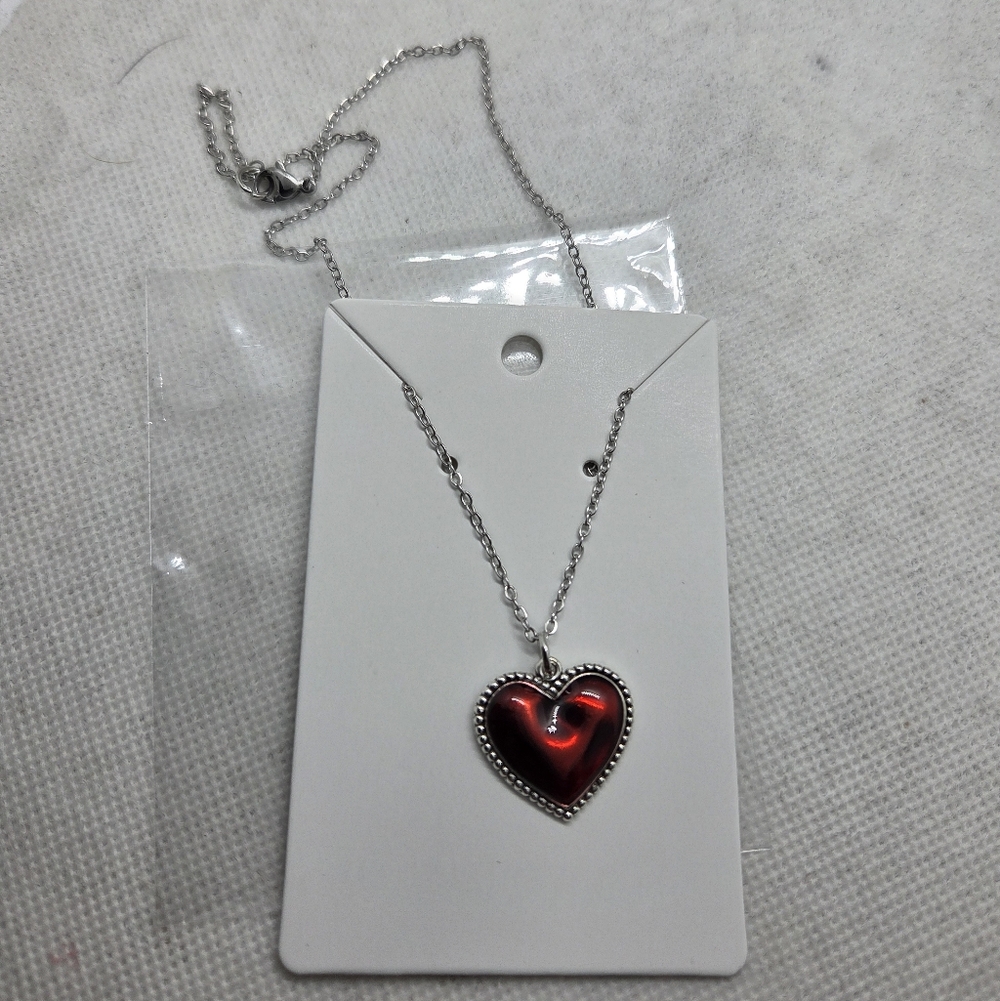 Silvertone Heart Pendant Necklace